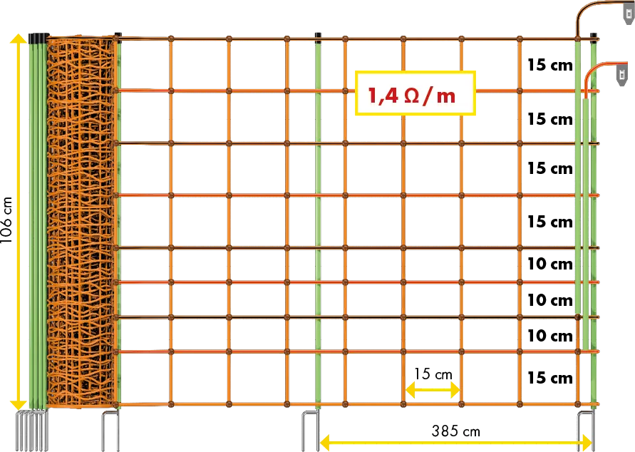 Elektrozaunnetz "plus/minus" 106 cm hoch mit Doppelspitze, 50 m