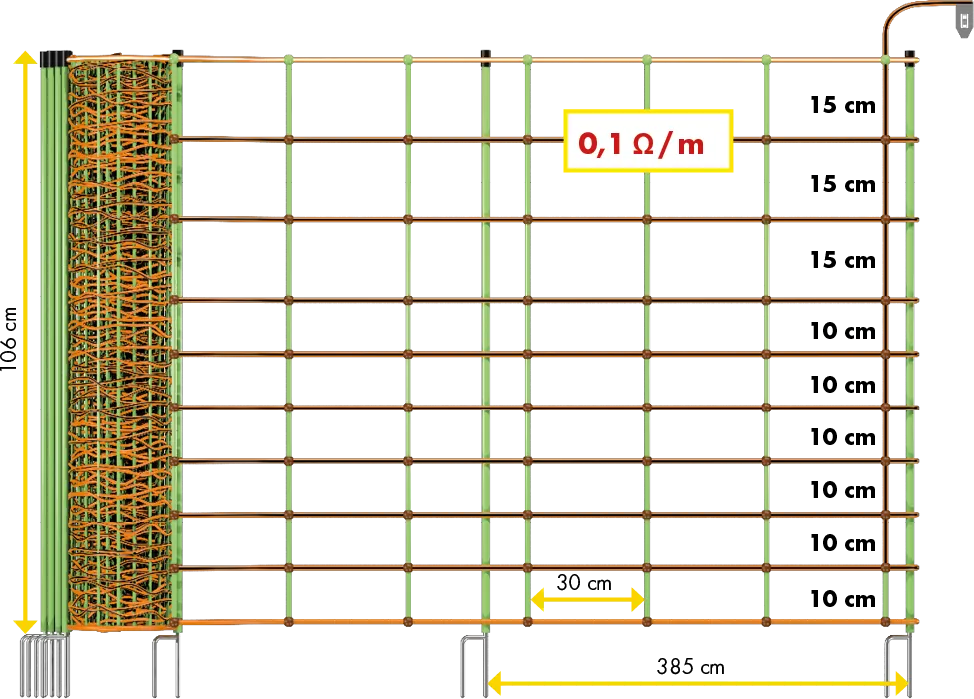 Tornado XL-Elektrozaunnetz, Kombi, 1,06 m, 50 m, Einzelspitze