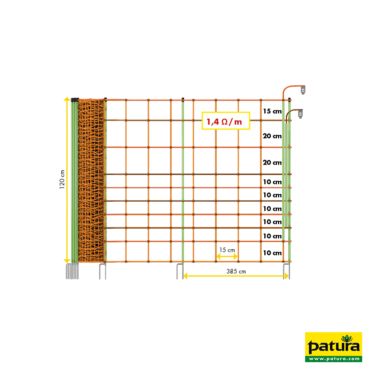 Elektrozaunnetz "plus/minus" 120 cm hoch mit Doppelspitze, 50 m