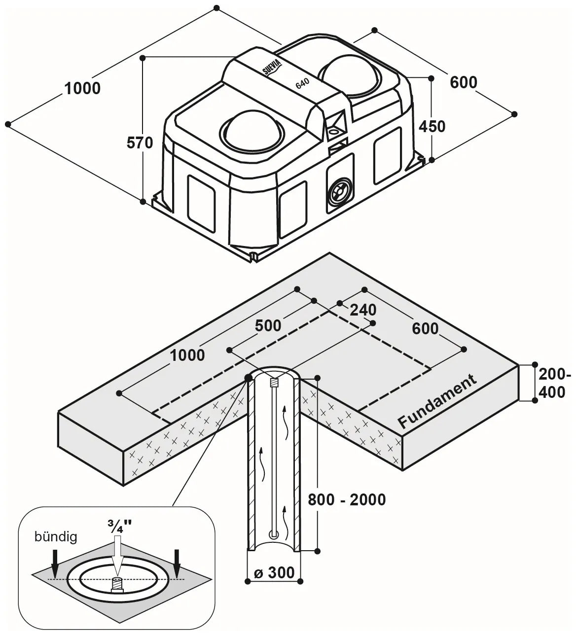 Thermo-Quell Mod. 640, 2 Bälle Isolierte Tränke, 80 Liter