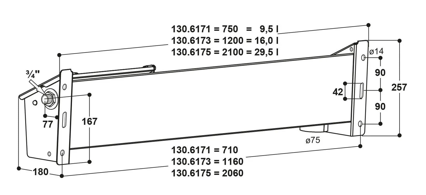 Tränketrog Mod. 6175 aus Edelstahl für Schafe und Ziegen, Länge 2,10 m