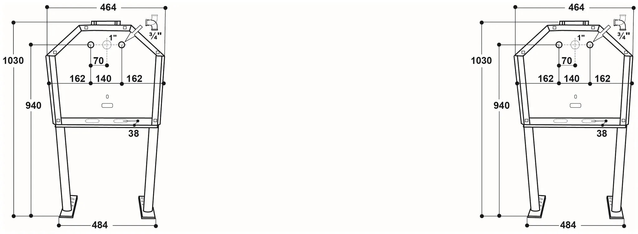 Schnellablauf-Trog 1,90 m (130 l) Modell 6219 für Wandmontage, Edelstahl