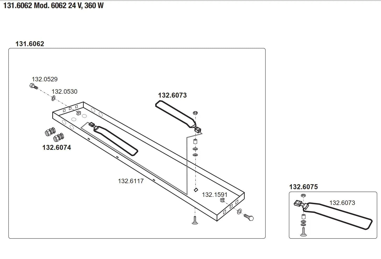 Zusatzheizung Mod. 6062, 24 V/ 360 W für Tröge ab Länge 2.0 m