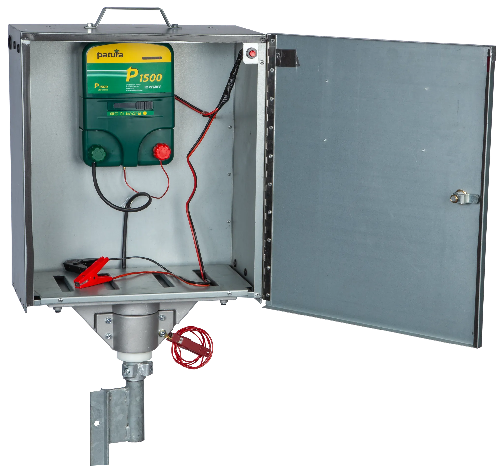 P1500 mit Sicherheitsbox, Erdstab, Super-Vlies-Akku 32 Ah und Solarmodul
