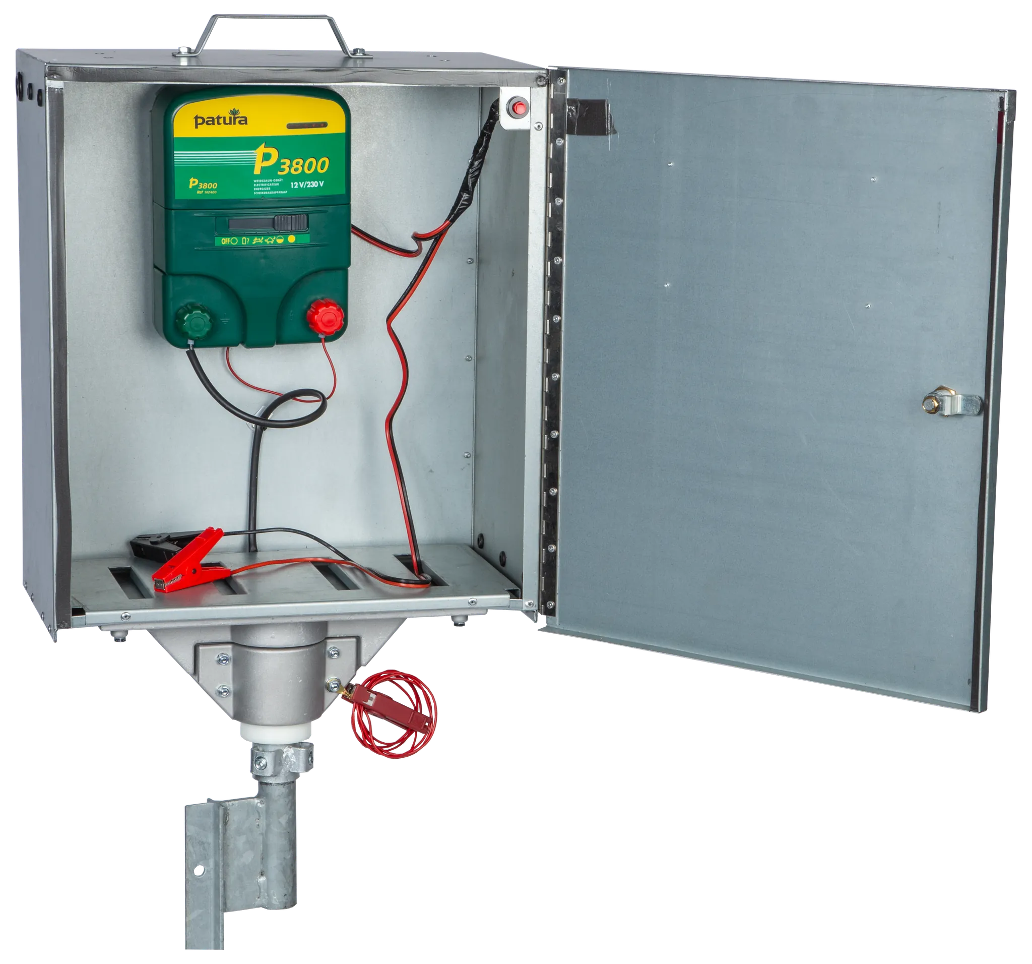 P3800 mit Sicherheitsbox, Erdstab, Super-Vlies-Akku 100 Ah und Solarmodul