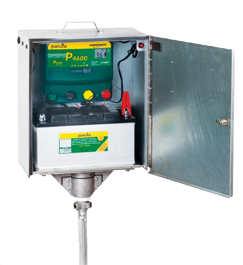 P4600 mit Sicherheitsbox, Erdstab, Super-Vlies-Akku 100 Ah und Solarmodul