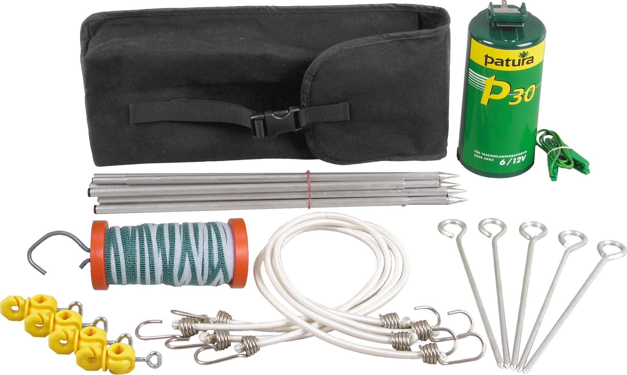 Wanderreiterset, Packtasche mit P 30-Gerät, Alu-Pfählen, 40 m Band,