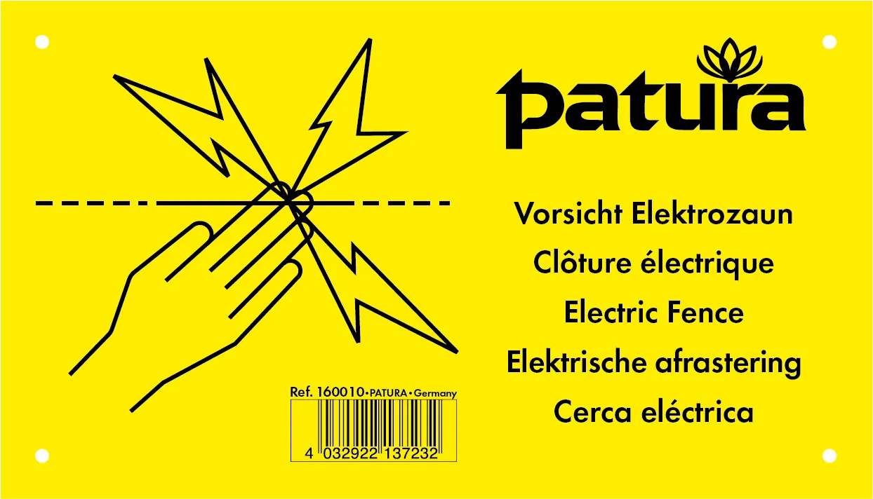 Warnschild, Vorsicht Elektrozaun, Kunststoff, 5-sprachig