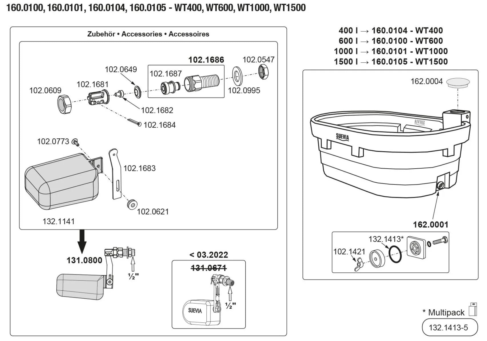 Weidetrog Mod. WT1000 ohne Schwimmerventil