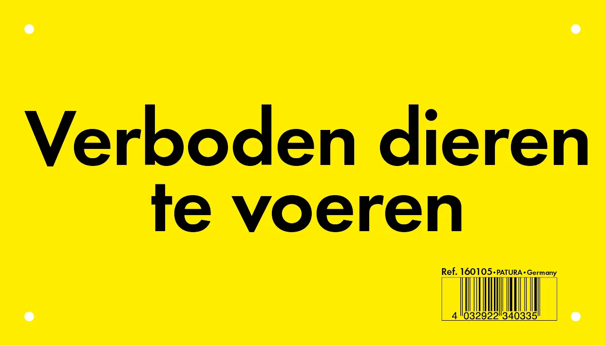 Warnschild, Tiere füttern verboten, Kunststoff -niederländisch-