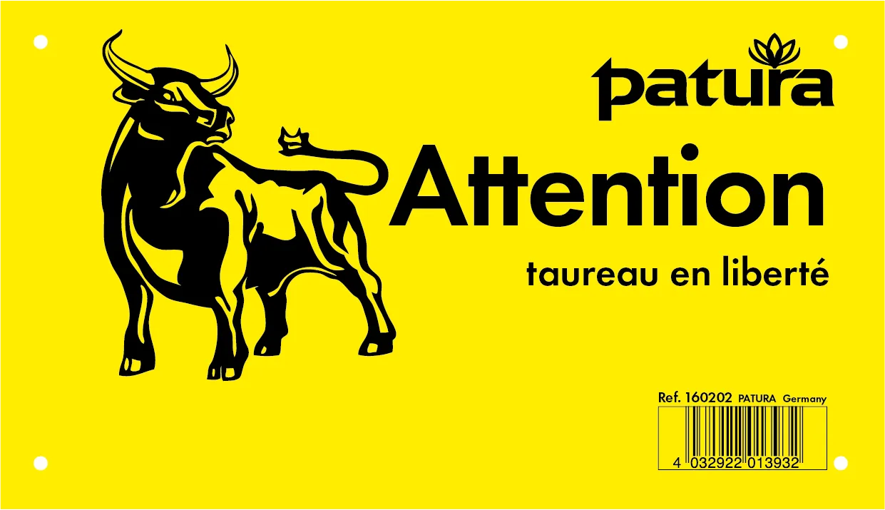 Warnschild, Vorsicht freilaufender Bulle, Kunststoff -französisch-