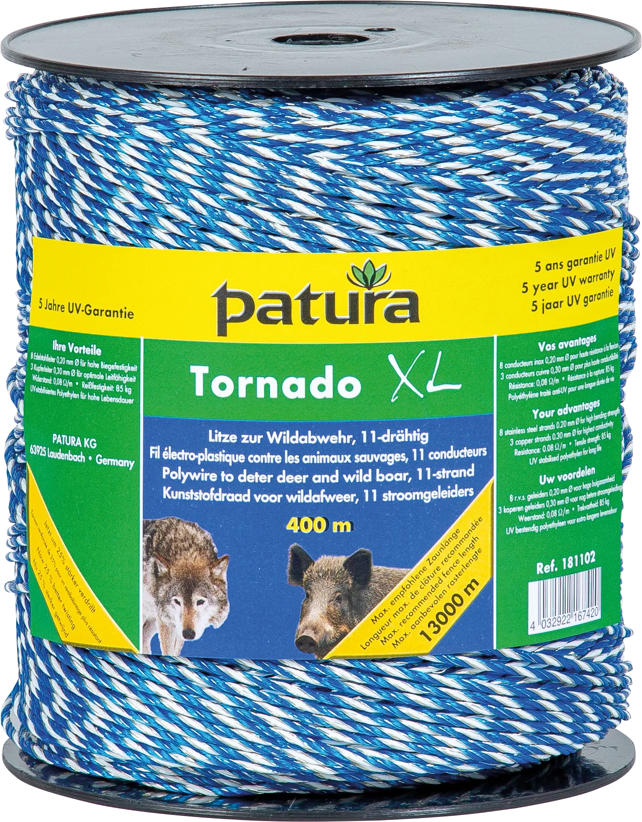 Tornado XL Litze, 400 m Rolle 8 Niro 0,20 mm, 3 Cu 0,30 mm, blau-weiß