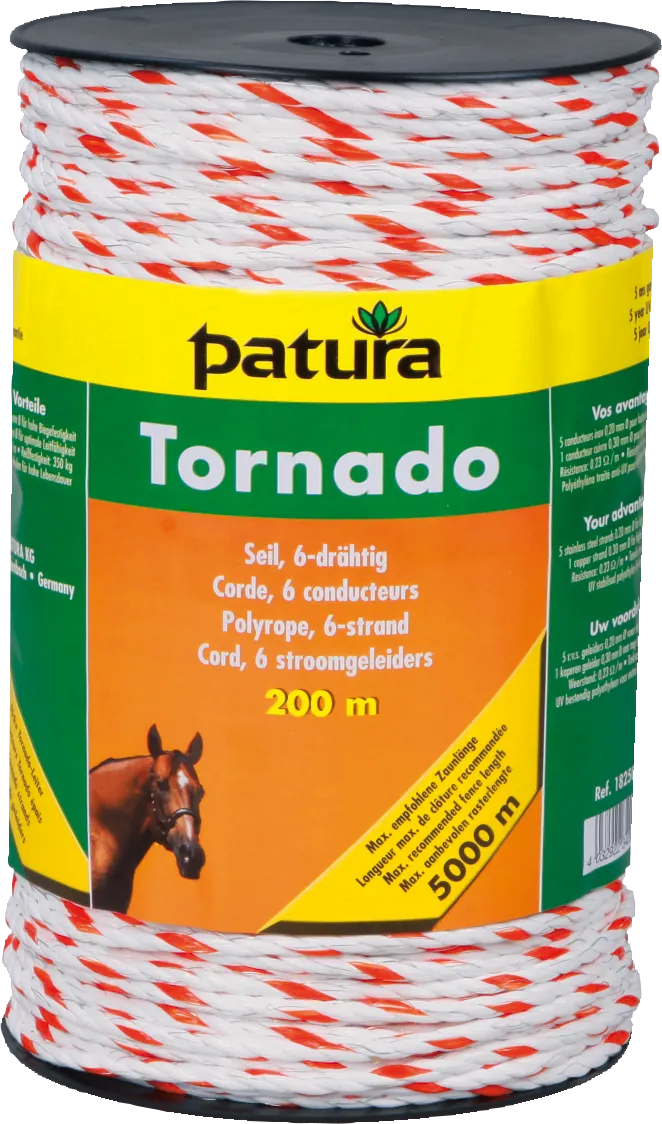 Tornado Seil, 200 m Rolle, weiß-orange 5 Niro 0,20 mm, 1 Cu 0,30 mm