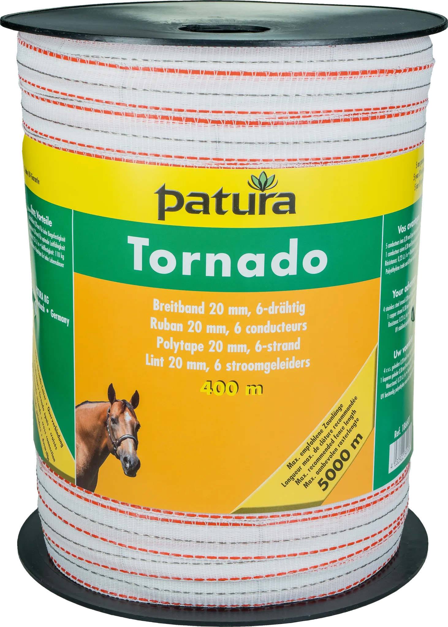 Tornado Breitband 20 mm, 400 m Rolle 5 Niro 0,20mm, 1 Cu 0,30mm, weiss-orange