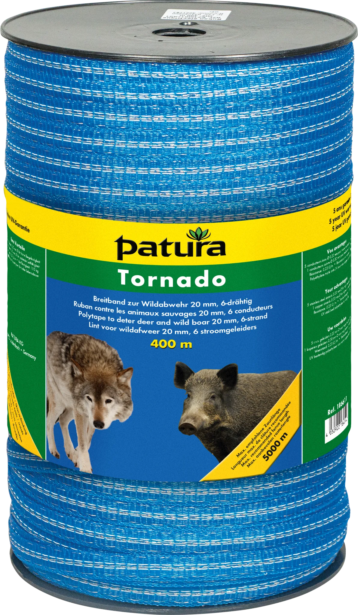 Tornado Breitband 20 mm, 400 m Rolle 5 Niro 0,20 mm, 1 CU 0,30 mm, blau