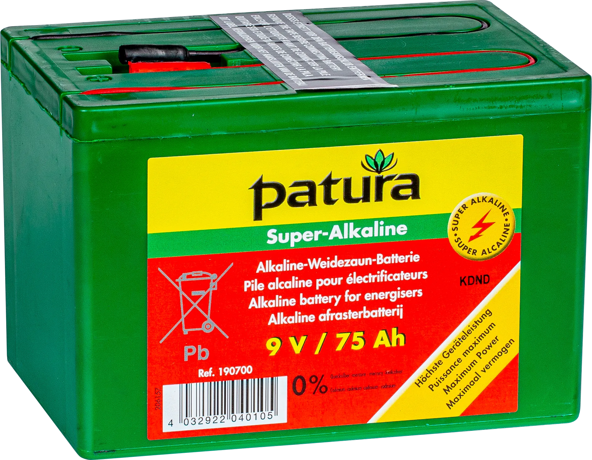 Super-Alkaline Weidezaun-Batterie 9 V / 75 Ah
