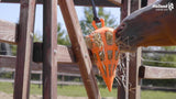 Heu-Slowfeeder Karotte, Naturkautschuk, rosa, mit Nylonseil