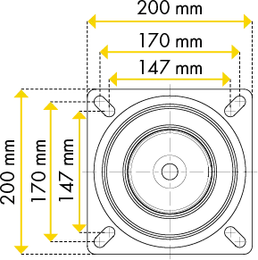 Pfosten d=102 mm, L=2,25 m, Bodenplatte 200x200 mm