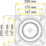 Pfosten d=102 mm, L=2,25 m, Bodenplatte 200x200 mm