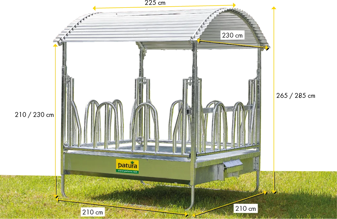 Profi-Viereckraufe mit Palisadenfressgitter und Dach