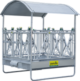 Profi-Viereckraufe mit Sicherheits- Fangfressgitter und Dach