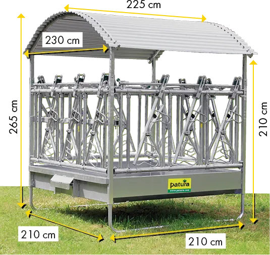 Profi-Viereckraufe mit Sicherheits- Fangfressgitter und Dach