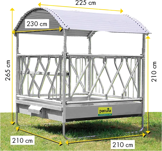 Profi-Viereckraufe mit Schrägfressgittern und Dach