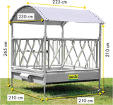 Profi-Viereckraufe mit Schrägfressgittern und Dach