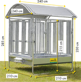 Profi-Viereckraufe mit Sicherheits-Pferdefressgittern und Dach