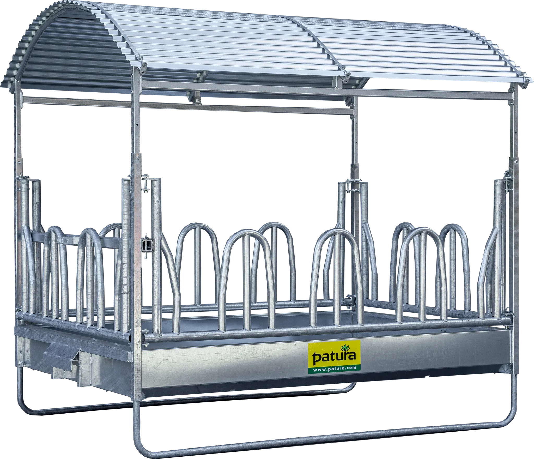 Großballenraufe mit Palisadenfressgittern und Dach