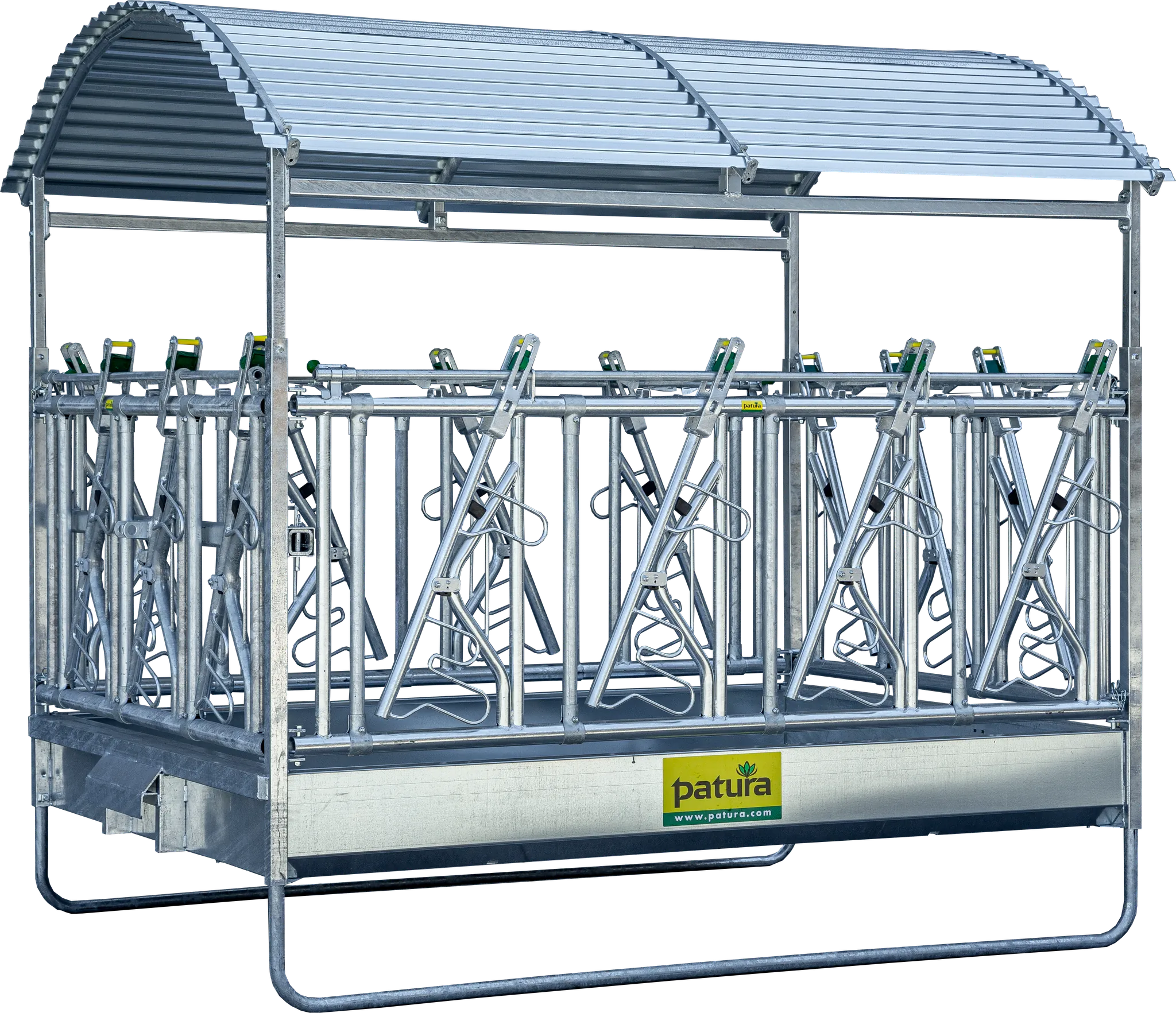 Großballenraufe mit Sicherheits- Fangfressgittern und Dach