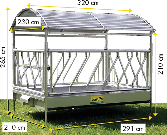 Großballenraufe mit Schrägfressgittern und Dach, 2,85 x 2,05 m