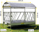 Großballenraufe mit Schrägfressgittern und Dach, 2,85 x 2,05 m