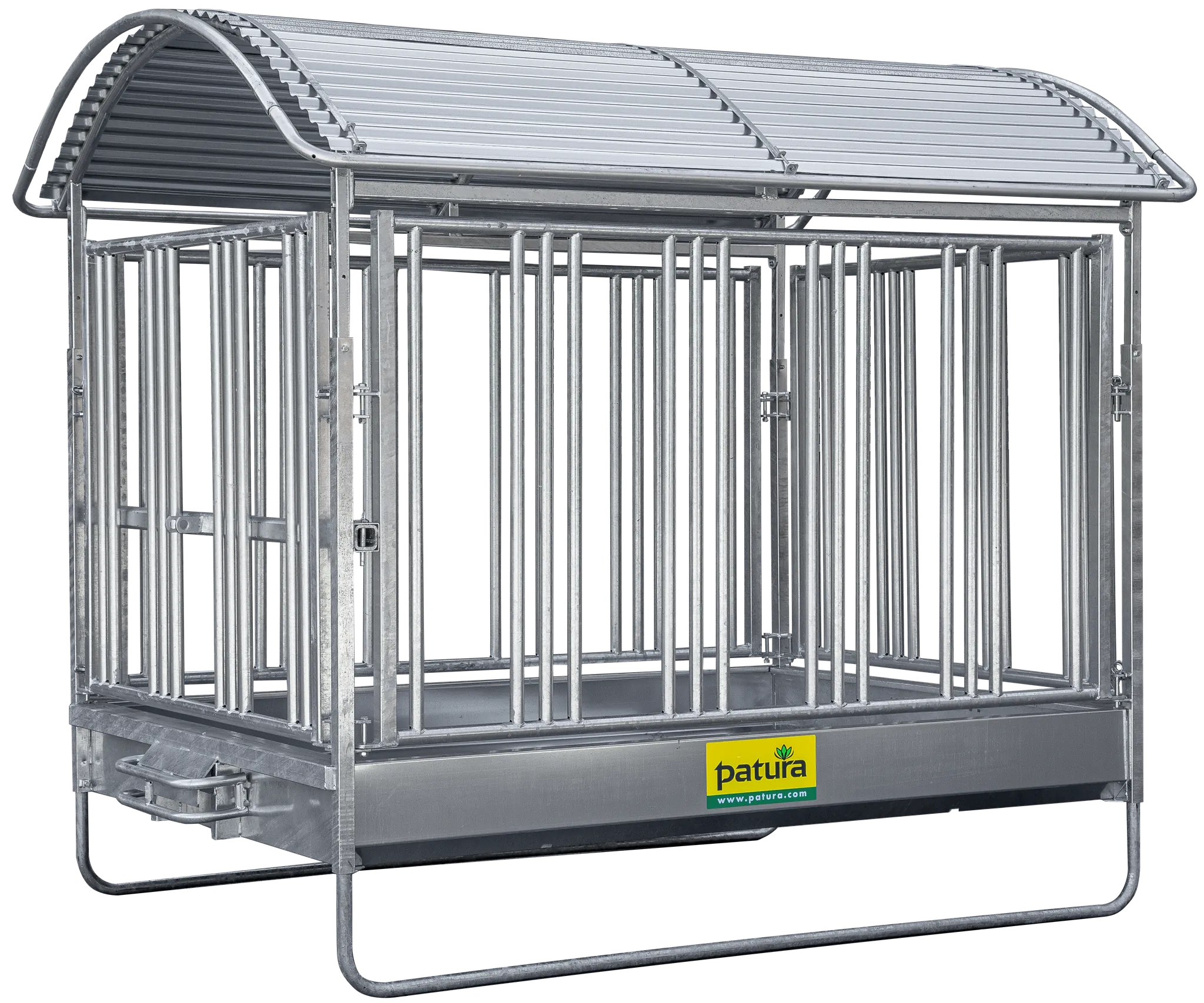 Großballenraufe mit Sicherheits-Pferdefressgittern und Dach