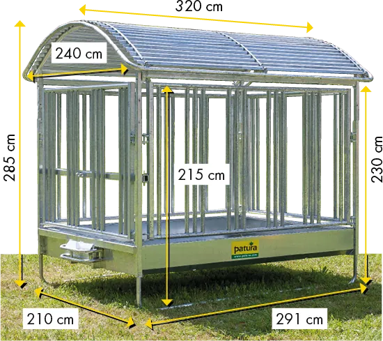 Großballenraufe mit Sicherheits-Pferdefressgittern und Dach