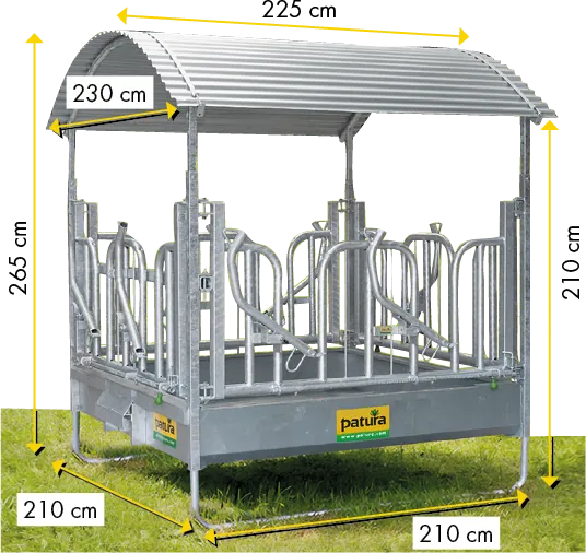 Profi-Viereckraufe mit Schwedenfressgittern und Dach