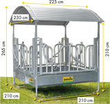 Profi-Viereckraufe mit Schwedenfressgittern und Dach