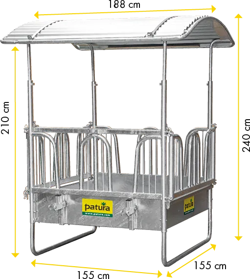 Viereckraufe mit Sicherheits- Palisadenfressgittern, 8 Fressplätze