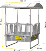 Viereckraufe mit Sicherheits- Palisadenfressgittern, 8 Fressplätze