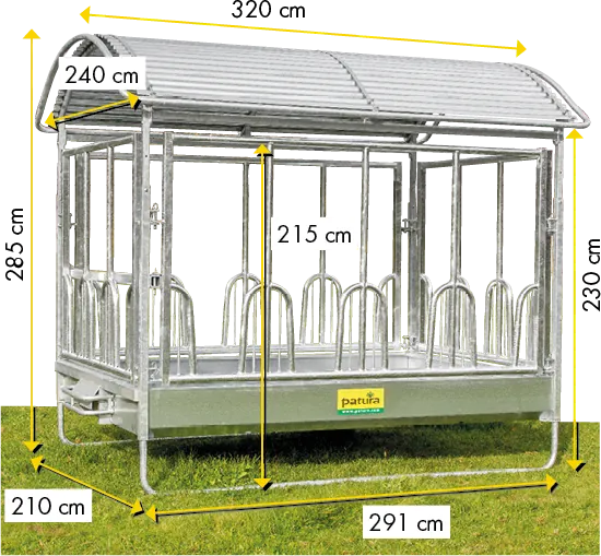 Großballenraufe mit Universalfressgittern und Dach