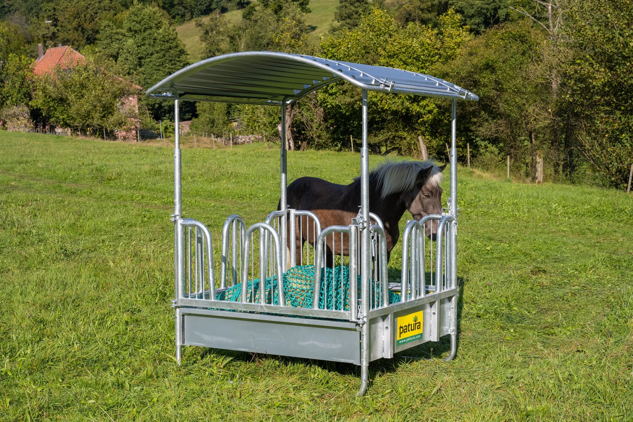 Rahmen für Futtersparnetz zu Viereckraufe mit Sicherheits-Palisaden,