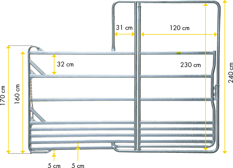 Sicherheits-Pferde-Panel mit Tor 3,60 m Höhe 2,40 m