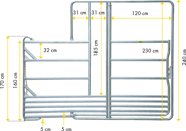 Sicherheits-Pferde-Panel mit Tor und Fressgitter, 3,00 m, Höhe 2,40 m