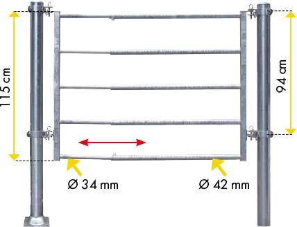 Grundteil leicht, 1,60 m, für Kälber, 5 Querrohre Ø 42 mm und Ø 33 mm, 1 Lasche, 1 Augenschraube