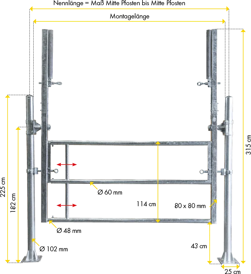 Schwenktor, verstellbar Montagelänge 2,65 - 4,10 m