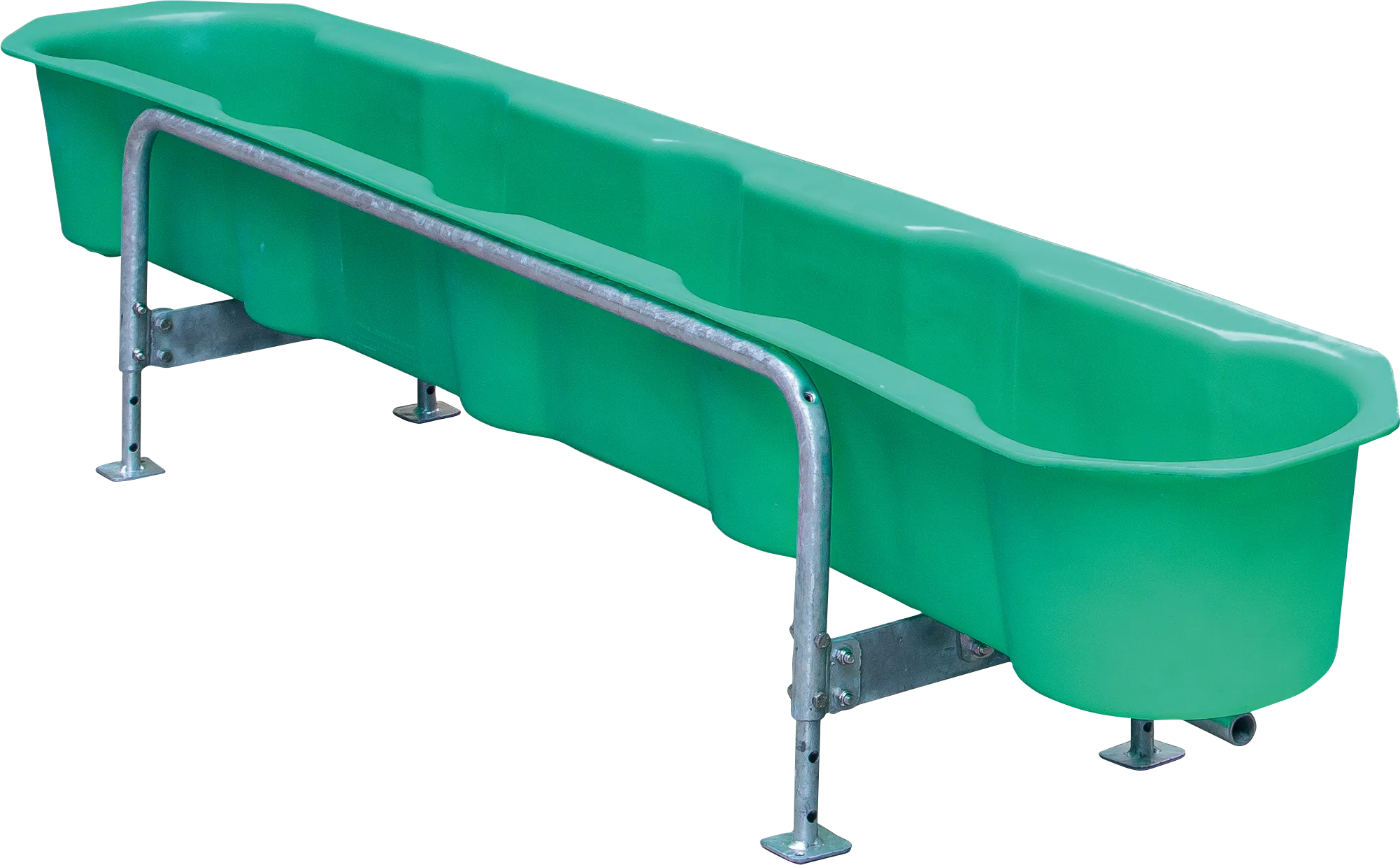 Futtertrog für Kälber, 2,18 m PE mit Eimeraussparungen, höhenverstellt