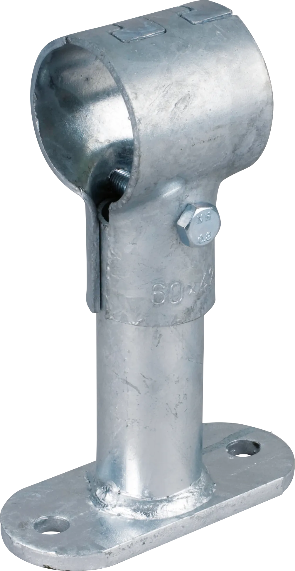 Mittelstütze mit Bodenplatte und T-Schelle verzahnt