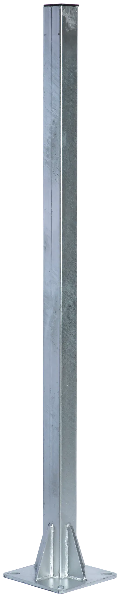 Pfosten Quadrat 60 mm, L= 1,35 m mit Bodenplatte, vz