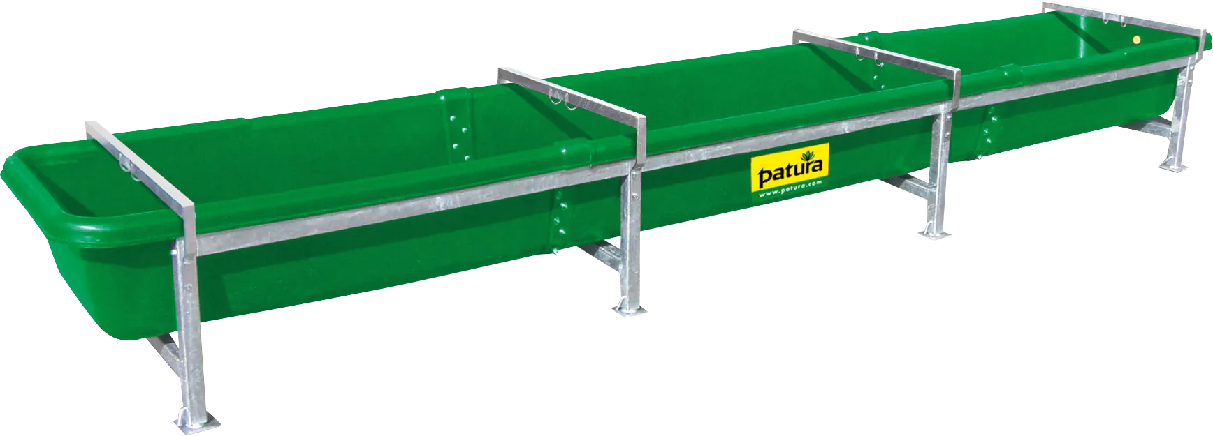 Kunststoff-Futtertrog 4 m, kpl mit verz. Gestell, mit 3 Antisturzstangen