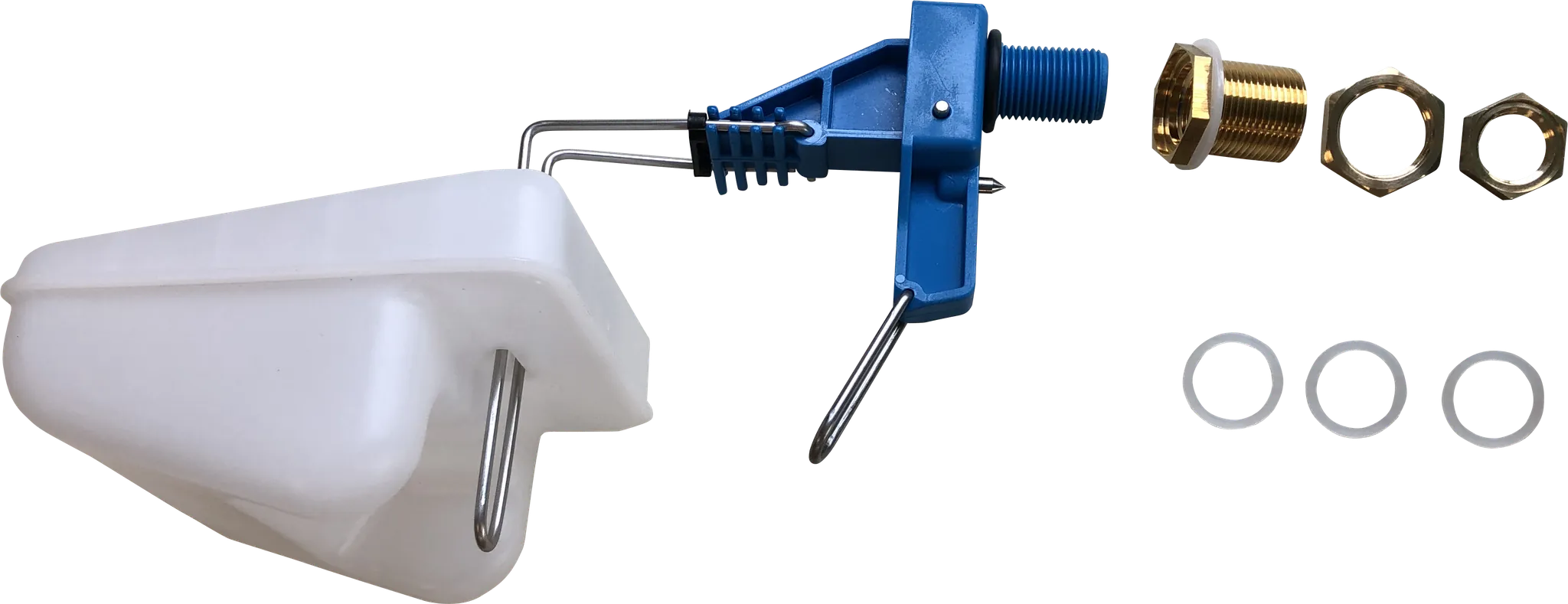 Niederdruckventil (blau) mit Schwimmer, Anschluß 1/2" oder 3/4" (inkl. Adapter)